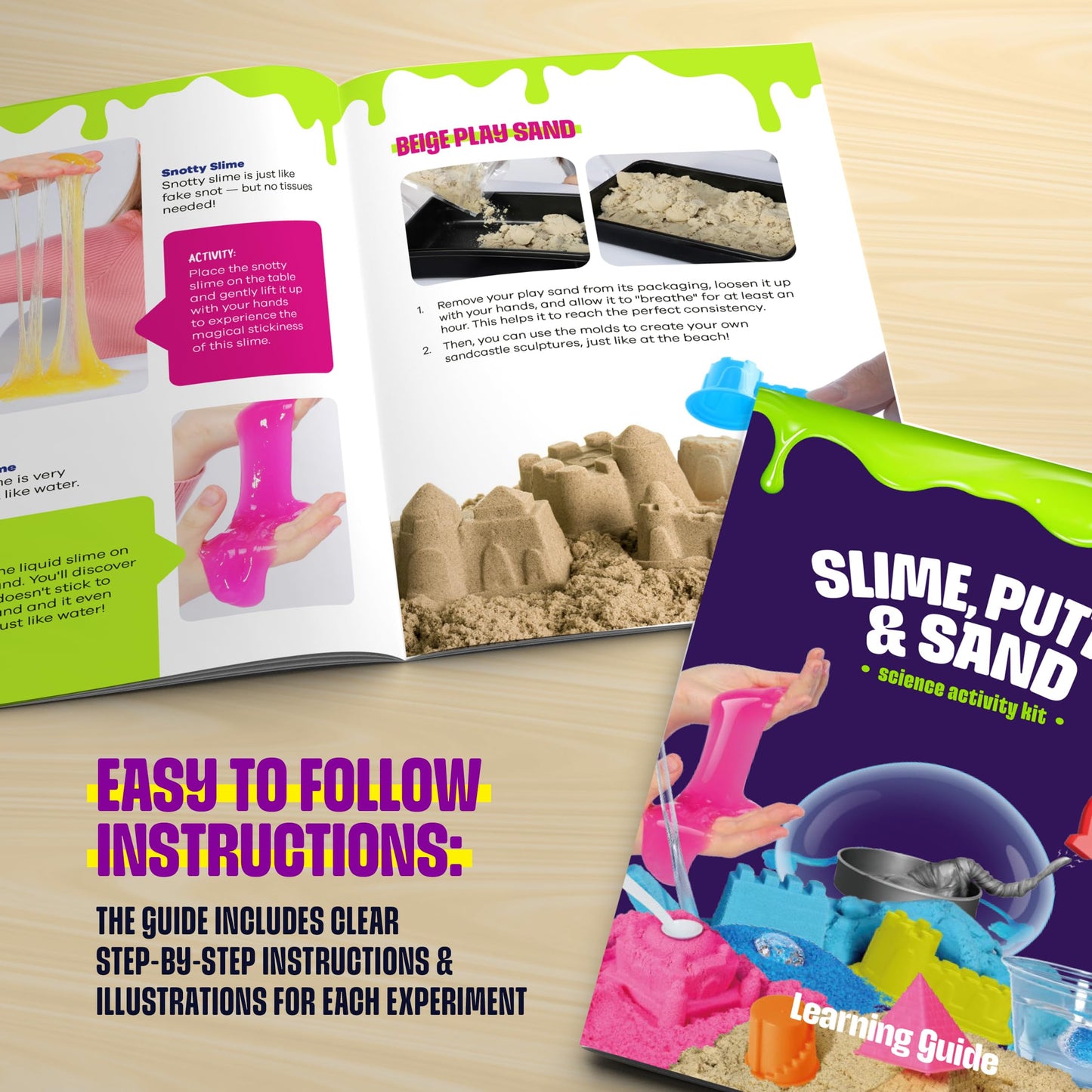 Slime, Putty & Sand Sensory Science Kit - Slimes For Kids Age 8-10 8-12 - Play Sands Kits For Boys & Girls - 8 9 10 Year Old Boy Gifts - Christmas Birthday Gift - Stem Toys
