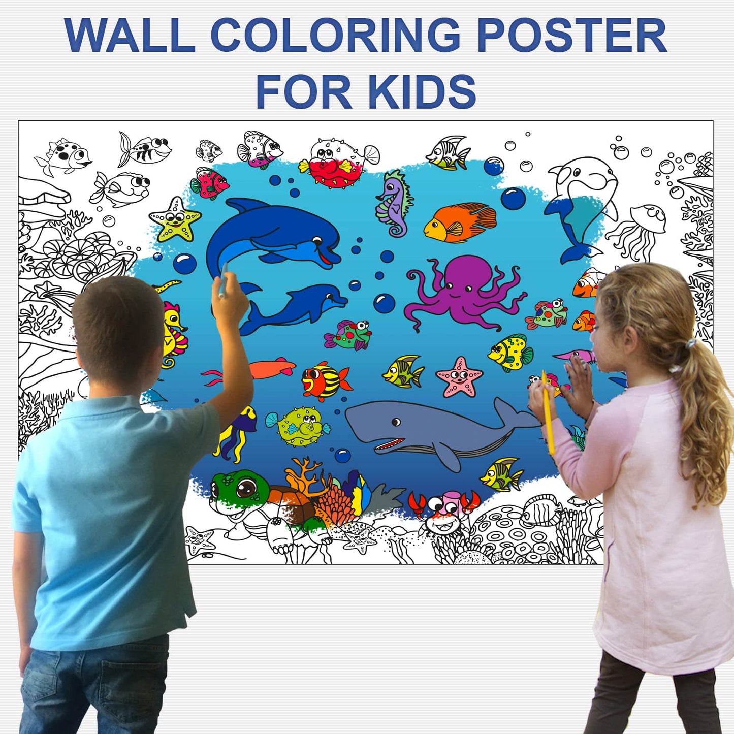 Underwater Giant Coloring Poster for Kids - Ocean Animals Large Sheets - Jumbo Coloring Posters for Wall - Children Huge Page to