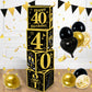 Toniful 4 Pcs 40Th Birthday Decorations Boxes For Men Women,Fourty Years Old Birthday Cardboard Box Party Supplies,Black And Gol