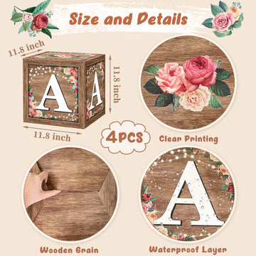 Floral Baby Shower Box Birthday Party Decoration Balloon Blocks First Birthday Centerpiece Decor For Girls Wood Grain Base Gende