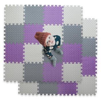 Tamiplay 16 Tiles Foam Play Mat For Baby, Soft & Safe Eva Foam Mats For Floor, Square Baby Play Mat, Solid Colored Kids Foam Puz