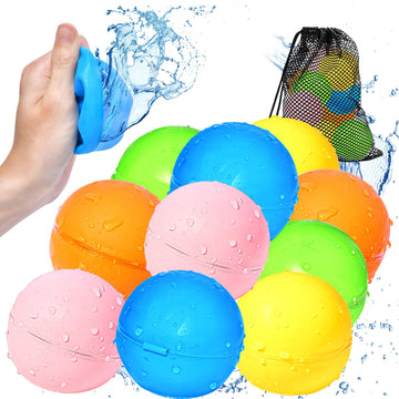 SOPPYCID Water Balloons Reusable Quick Fill - Self Sealing Silicone Water Balls for Kids with Mesh Bag, Outdoor Summer Fun Water