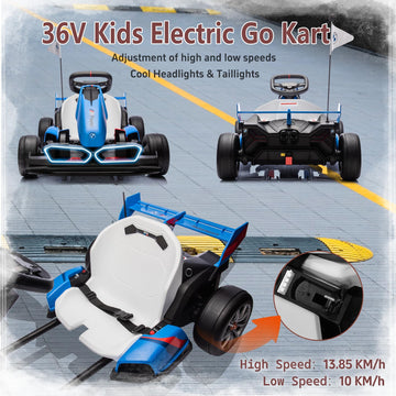36V Electric Go Kart For Kids, Drift Racing Go Kart, Licensed Bmw 7.5 Mph Electric Go Kart With Drift Race Pedal, Adjustable Sea