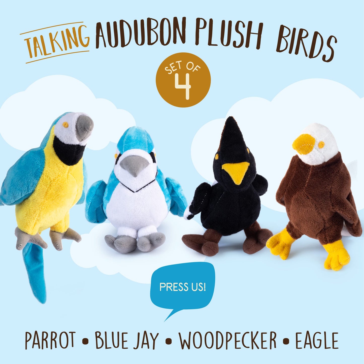 Audubon Plush Stuffed Birds | Audubon Stuffed Bird Set | Set Of 4 Talking Birds Toy | Plush Birds With Authentic Sound | Includes 4 Talking Birds