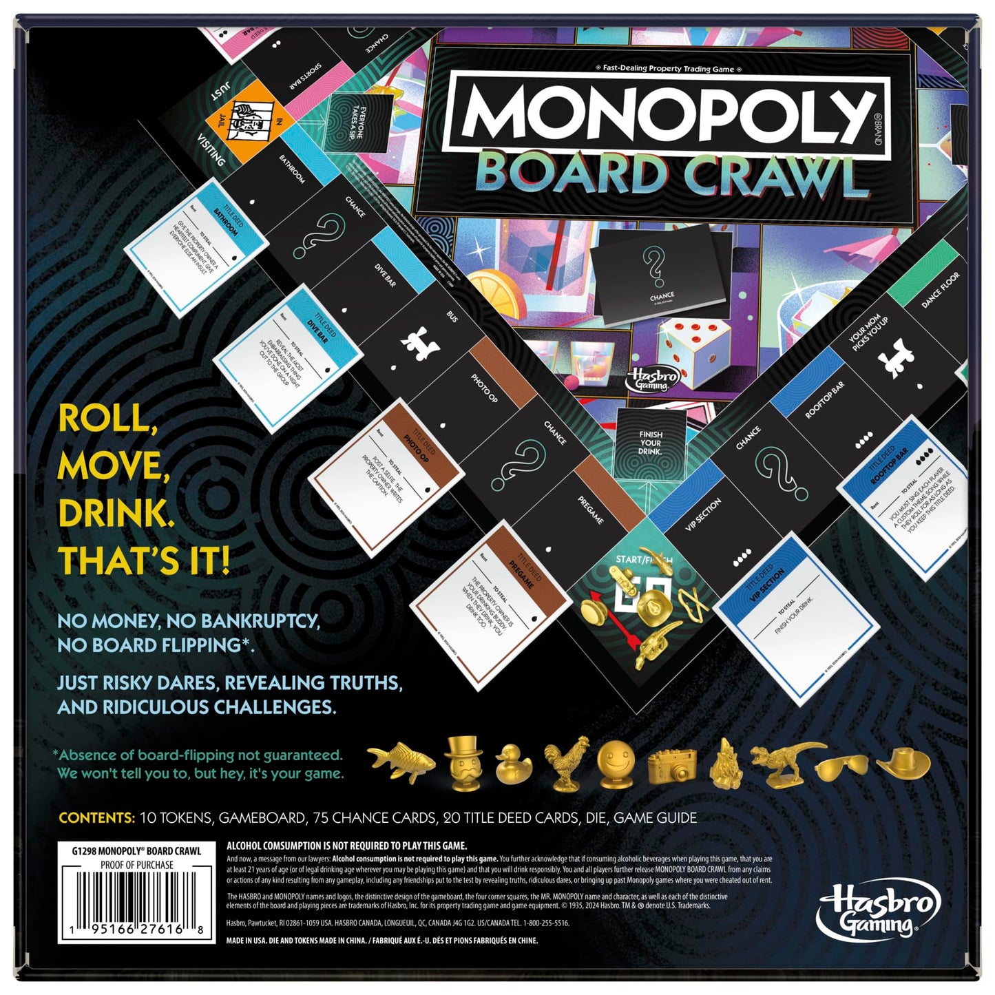 Hasbro Gaming Monopoly Board Crawl Game | Official Drinking Game for Adults | 2-10 Players | Hilarious Party Game | Ages 21+