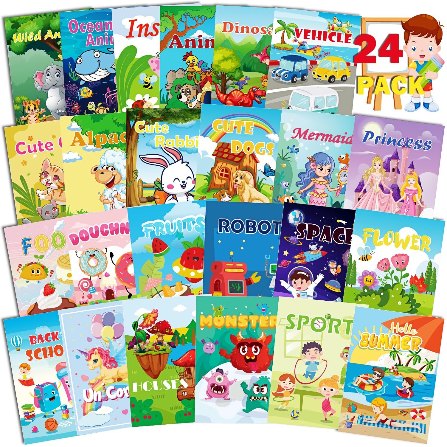 Aannanl 24 Mini Coloring Books Suitable for Kids Ages 2-4 and 4-8,Small Party Gifts,Bulk Birthday Gifts,Gift Bag fillers,School 