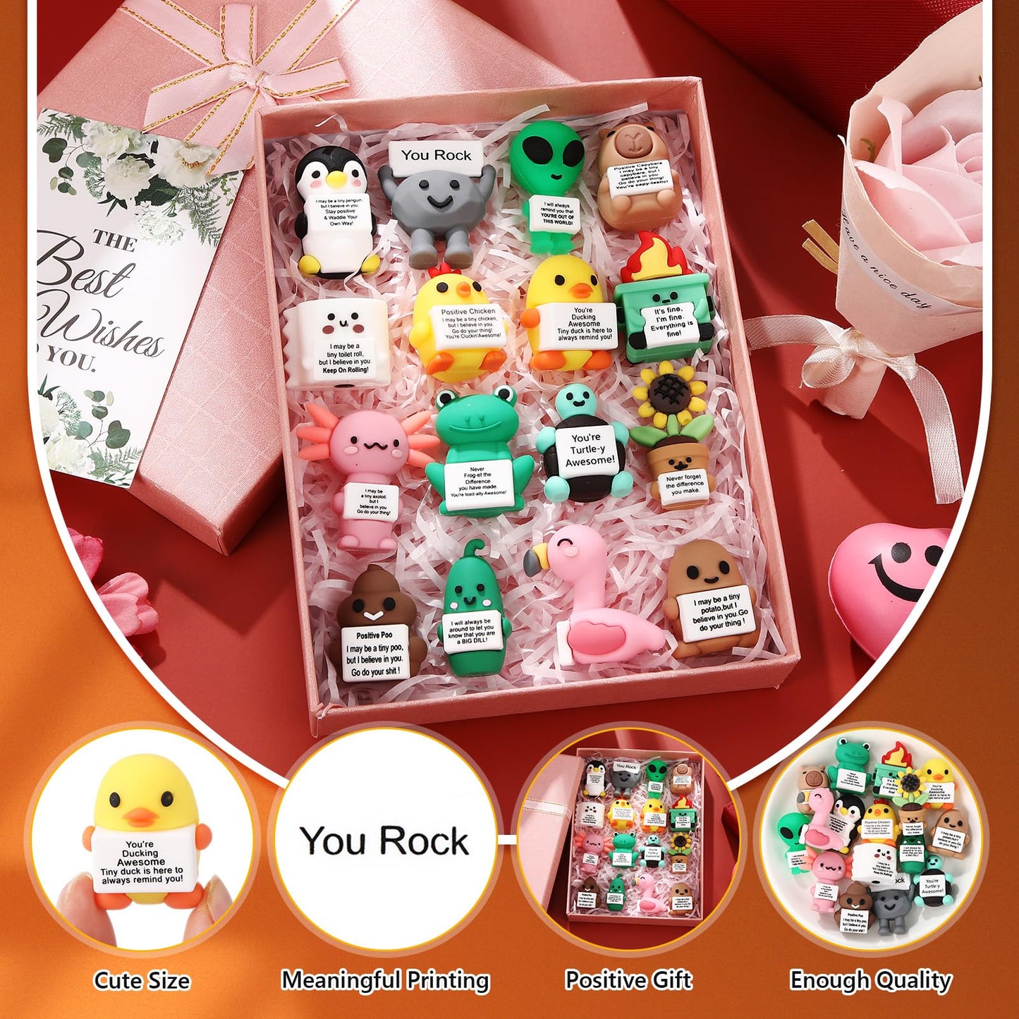 Gejoy 32 Pcs Mini Rubber You Rock Toys Set Mini Rock Figures Positive Gifts Desktop Ornaments and Decorations Inspirational Gifts for Employees  Staff  Teachers  Teams  and Friends