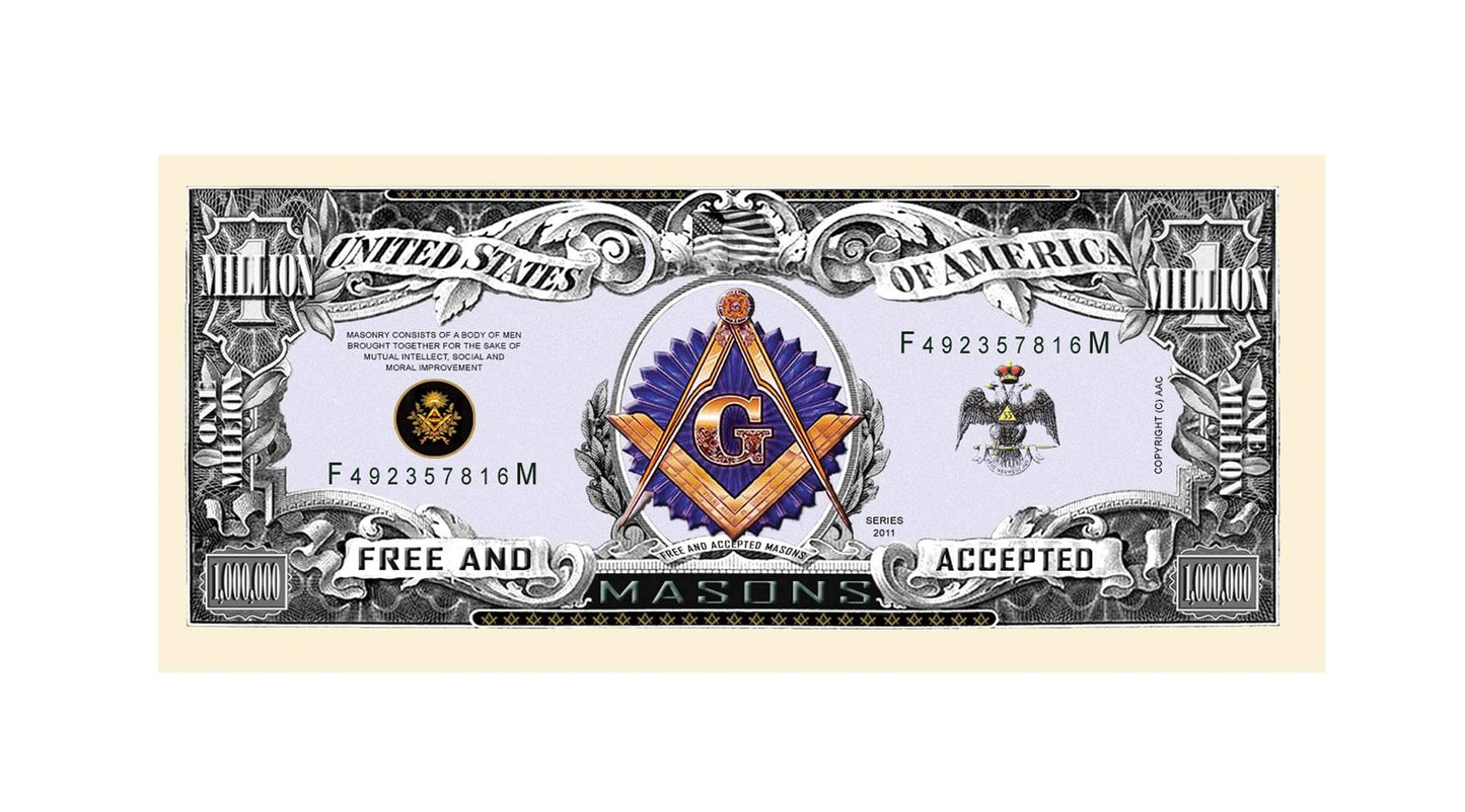 American Art Classics Freemason - Masonic Million Dollar Bill - Limited Edition Collectible Novelty Dollar Bill In Currency Holder Protector - Best Gift Or Keepsake For Masons