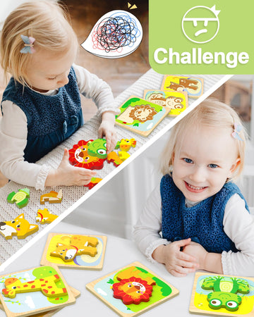 Benresive Wooden Toddler Puzzles, 6Pcs Animal Montessori Toys For 1-3 Year Old Boys & Girls, Learning Educational Preschool Toys, Great Gifts For 1 2 3 Year Olds