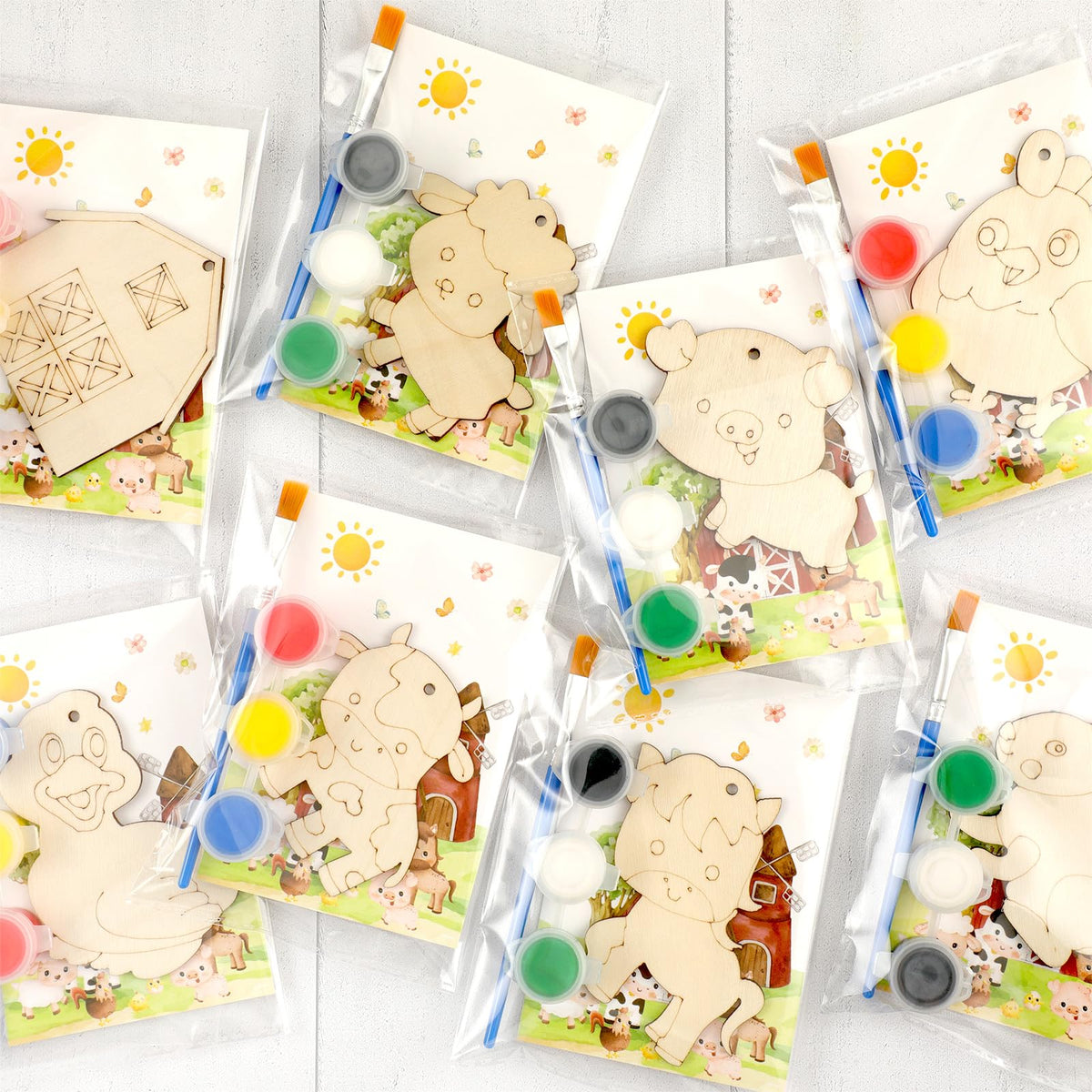Saypacck 24 Pcs Farm Animal Party Favors Wooden Painting Craft Kits Wild West Party Supplies With Organza Bag For Rodeo Western 