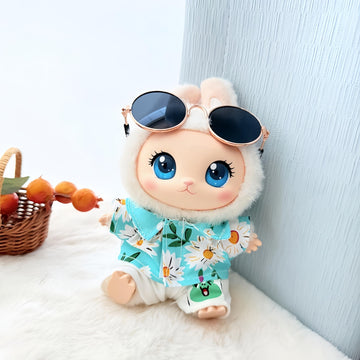 jrelecs Clothes for 17cm Doll  T-Shirt  Shorts  Glasses Set for Dolls  3 Piece Set Summer Beach Styling enhanced Fashion Cool Clothes for 17cm Dolls Accessories(Not Include Doll)