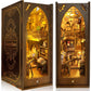 Book Nook Kit, Mojino Diy Miniature 3D Puzzle Wooden Bookends Doll House With Led Lights For Bookshelf Decor, Tiny Miniverse Mod