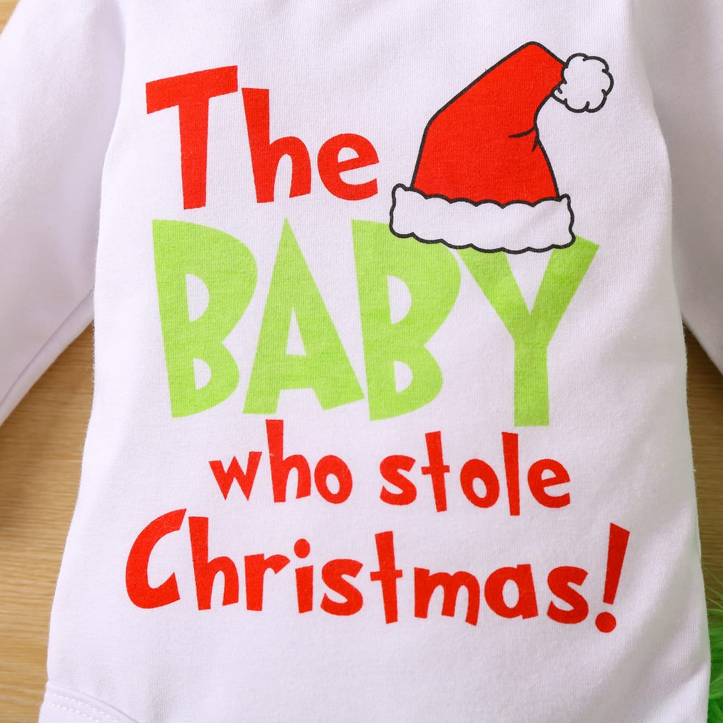 Visgogo Infant Baby Christmas Jumpsuit Set Letter Print Long Sleeve Romper Green Suspender Costume Pants (Green, 6-12 Months)