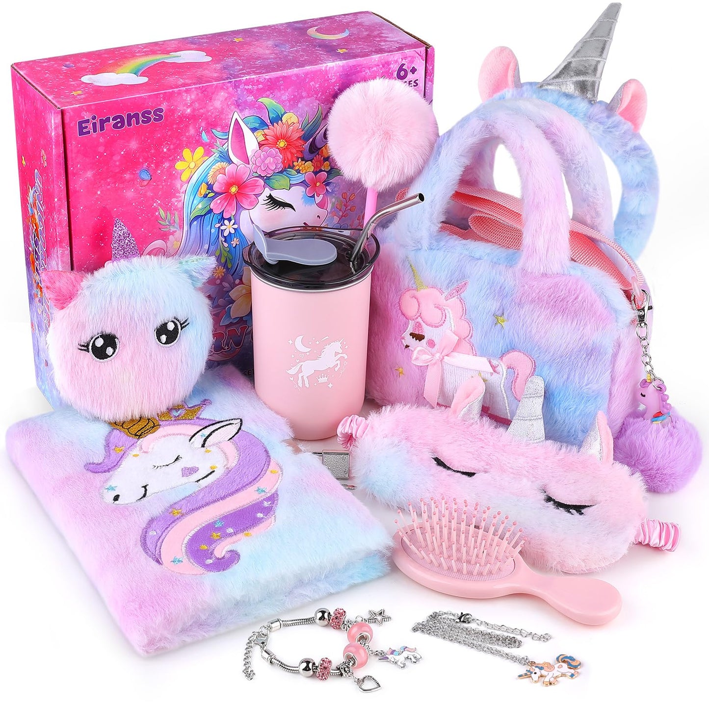 Unicorns Gifts For Girls 4 5 6 7 8 9 10+ Years Old With Unicorns Handbag Purse/Diary With Lock/Headband/Eye Mask/Water Bottle, K