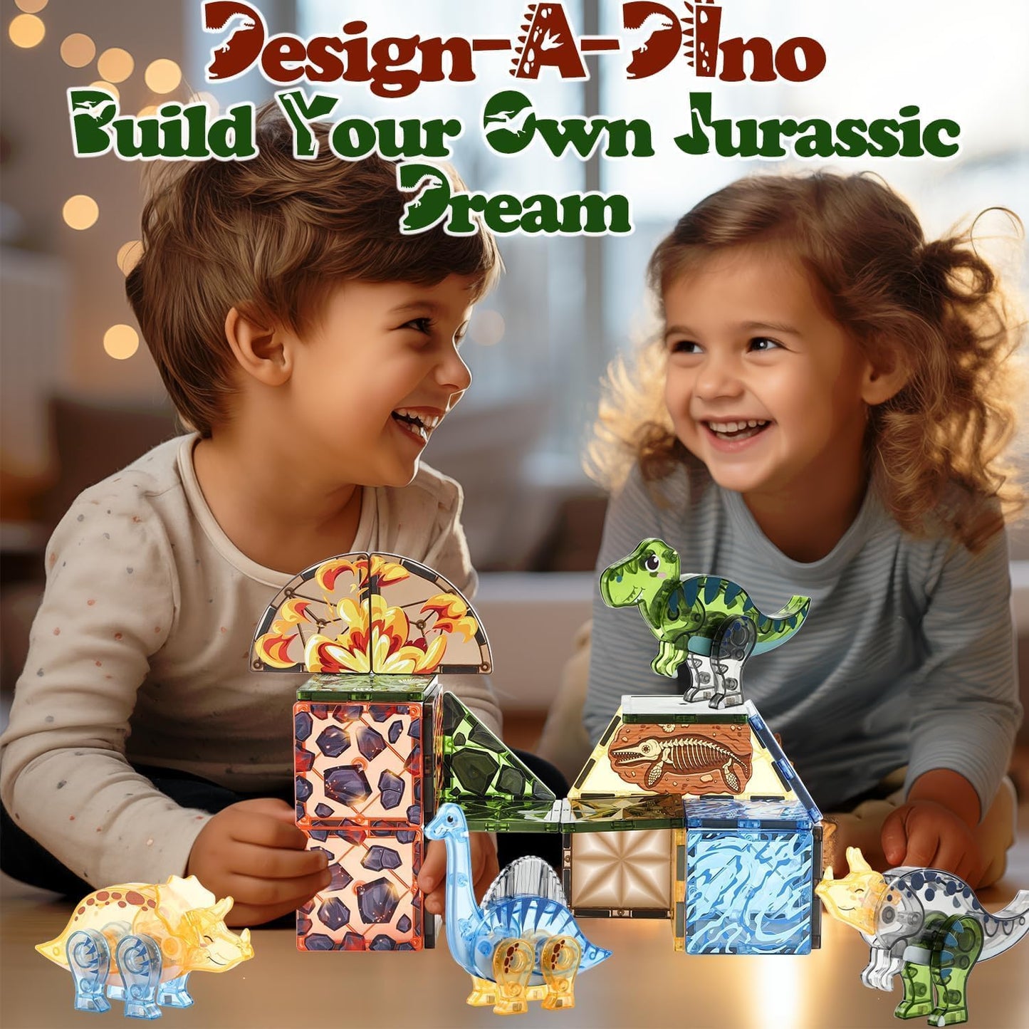 Magnetic Tiles Dinosaur Toys For Kids 3-5 5-7 For Boys Ages 2-4 Magnet Building Blocks Toddler Toy Dinosaurs - Educational For Toddlers 1-3 Stem Learning Resources For Kids Ages 3 4 5 6 7 8 - Dinosaur