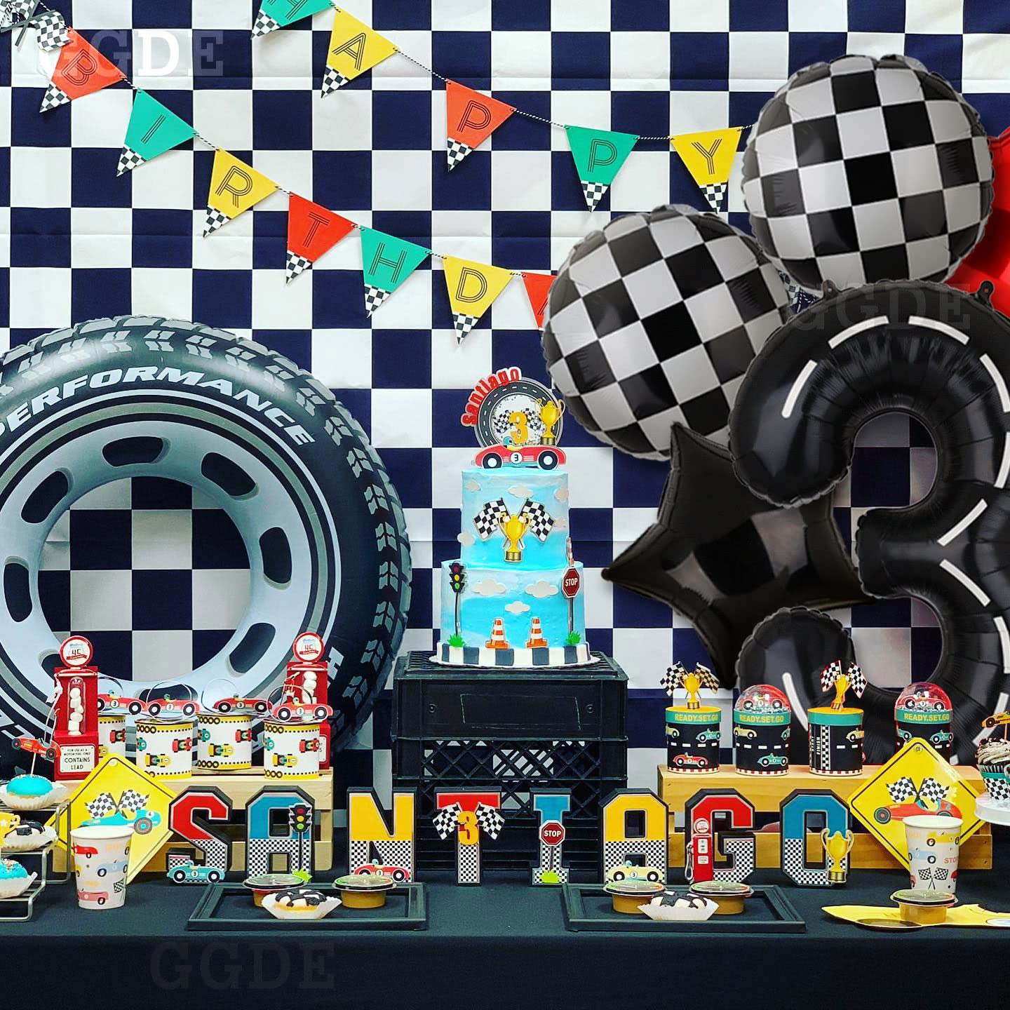Race Car Birthday Balloons 40 Inch Racetrack Number Balloon 3 Black Boys 3St Birthday Race Car Theme Party Decor Supplies 5 Pcs