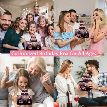 Meiidoshine Birthday Money Gift Box With Diy Stickers For Any Ages, Pink Surprise Money Holder For Cash Gift With Pull Out Happy