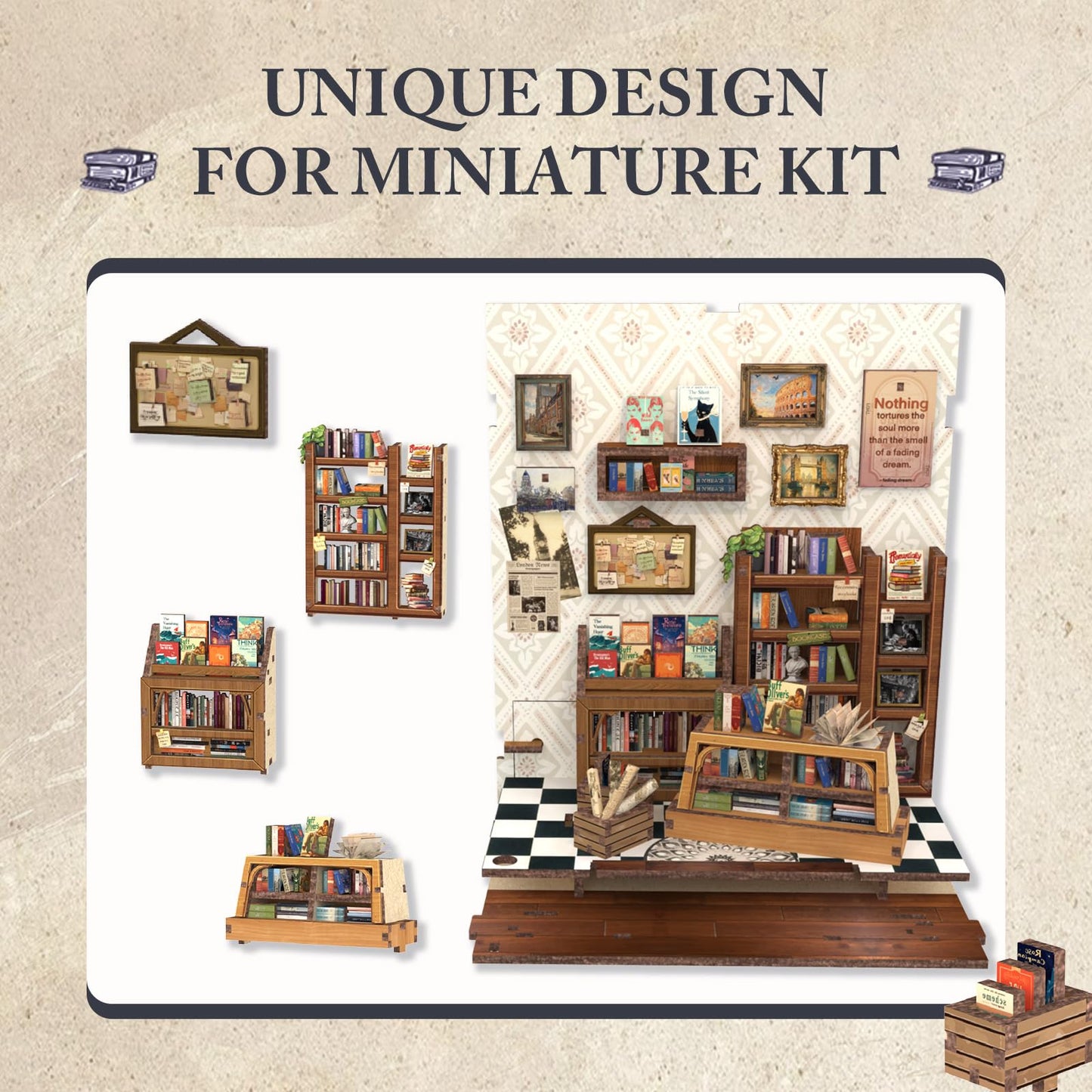 Fsolis Book Nook Kit  DIY Miniature House Kit 3D Puzzles for mature-themeds  Booknook Library Tiny House Mini Bookshelf Diorama Decor Gifts for Women Teenagers Book Lovers (Jack 's Bookery)