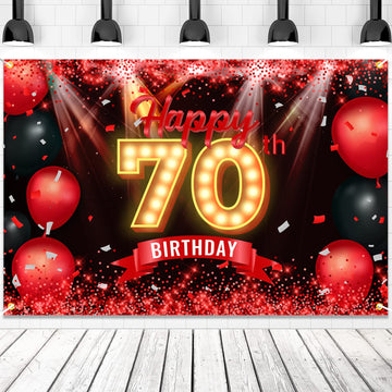 Happy 70Th Birthday Banner Backdrop Red And Black 70 Years Old Background Bday Decorations For Women Men Photography Party Supplies Glitter