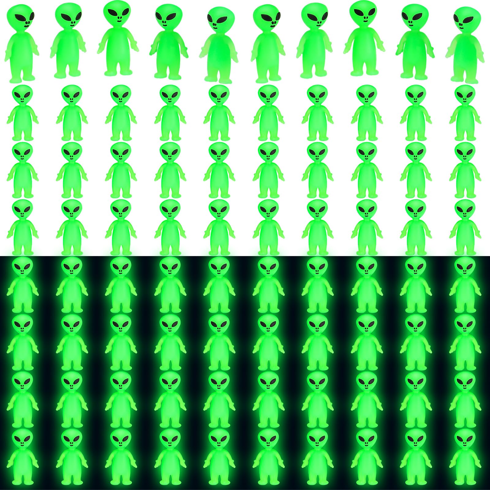 Croblissful 100 Pcs Mini Alien Figures Glow In The Dark Small Aliens Figurine For Halloween Party Favors Prank Alien Figure Rubb