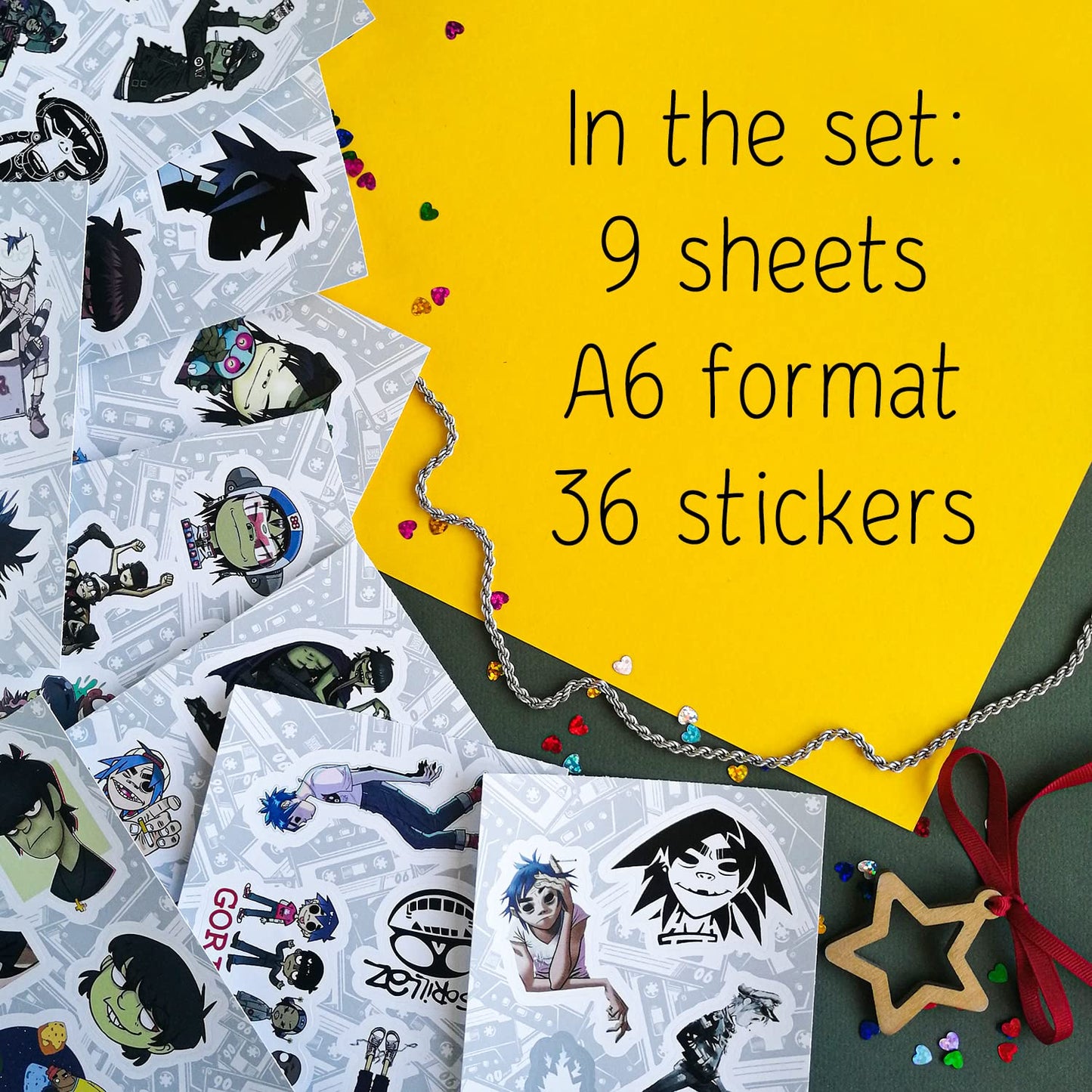 36Pcs Gorilla Stickers, Gorilla Merch, Merchandise, Rock Band Stickers, Alternative Hip Hop Band Stickers, Guitar Stickers, Musi
