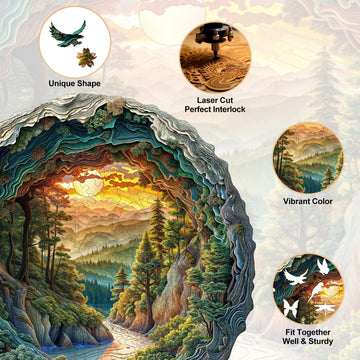 KAAYEE Wooden Puzzles for mature-themeds  3D Vision Effect Cave Forest Wooden Jigsaw Puzzle Unique Shape Wood Puzzle mature-themed  Flat Puzzle Birthday Fathers Family Game (S-8.5 * 8.4in-100pcs)