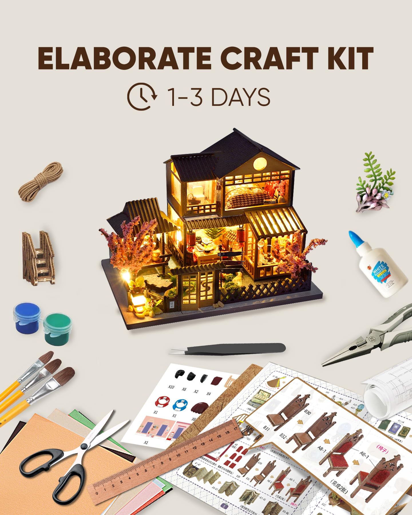 DIY Miniature House Kit  Mini House Kit for Beginners  Mayberry Street Miniatures  Model Building Craft Diorama Kit  Ideal Gifts for Birthday  Christmas(Japanese Garden House)