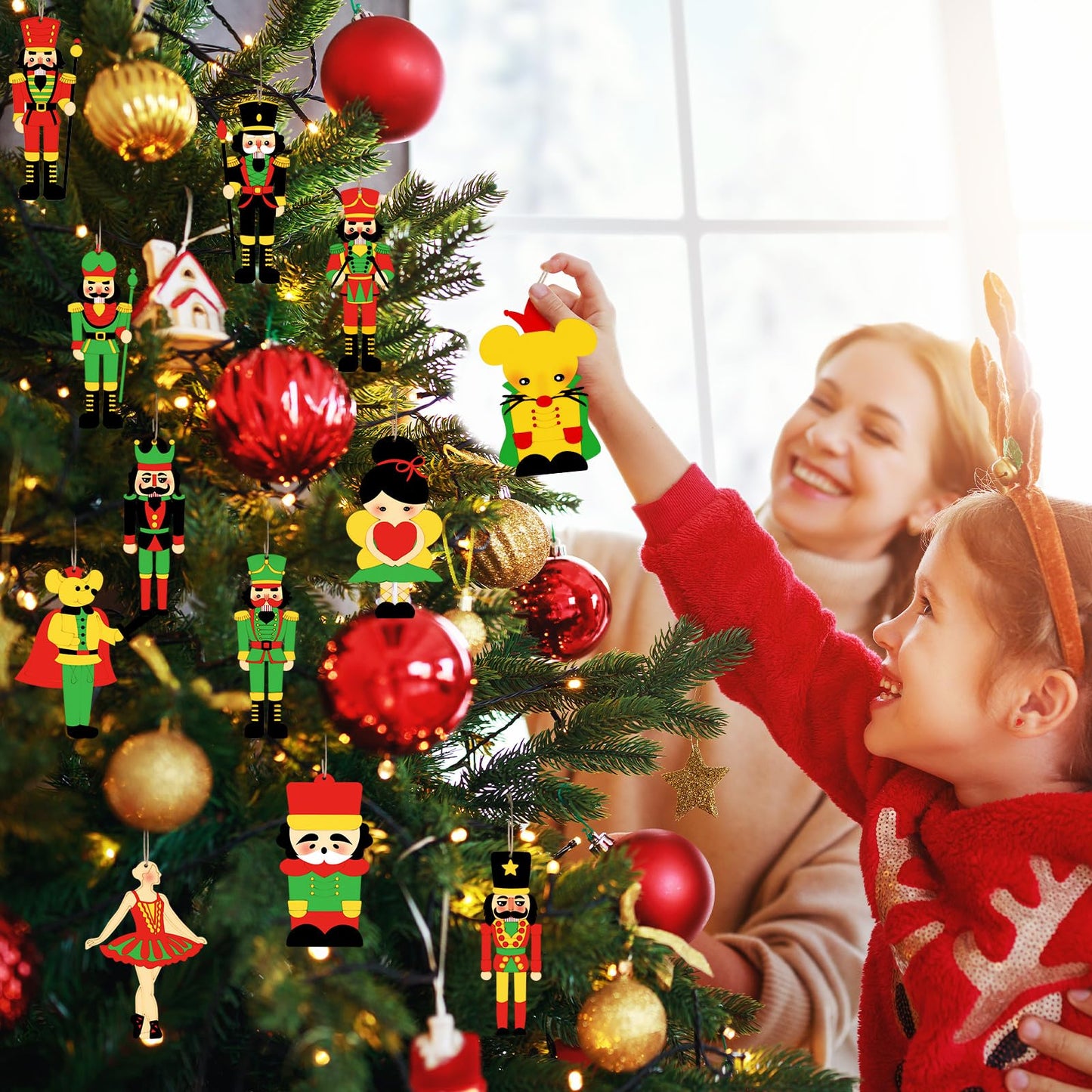 VioraWhite 24 Set Christmas Wooden Nutcracker Painting Craft Kit DIY Blank Wooden Nutcracker Cutout Xmas Ornaments Unfinished Ba