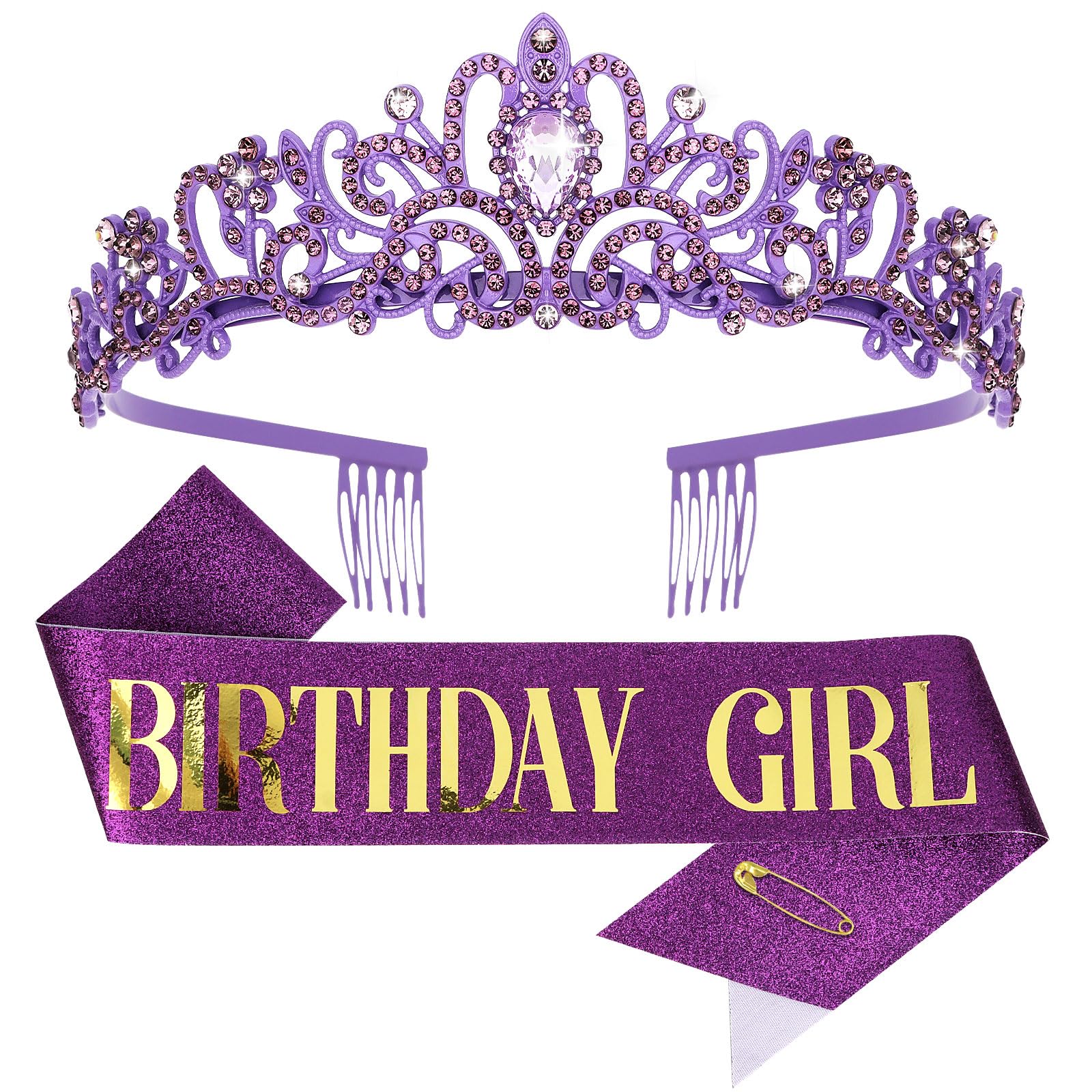 CIEHER Purple Birthday Girl Sash & Crown Kit, Decorations & Gifts for Women & Girls