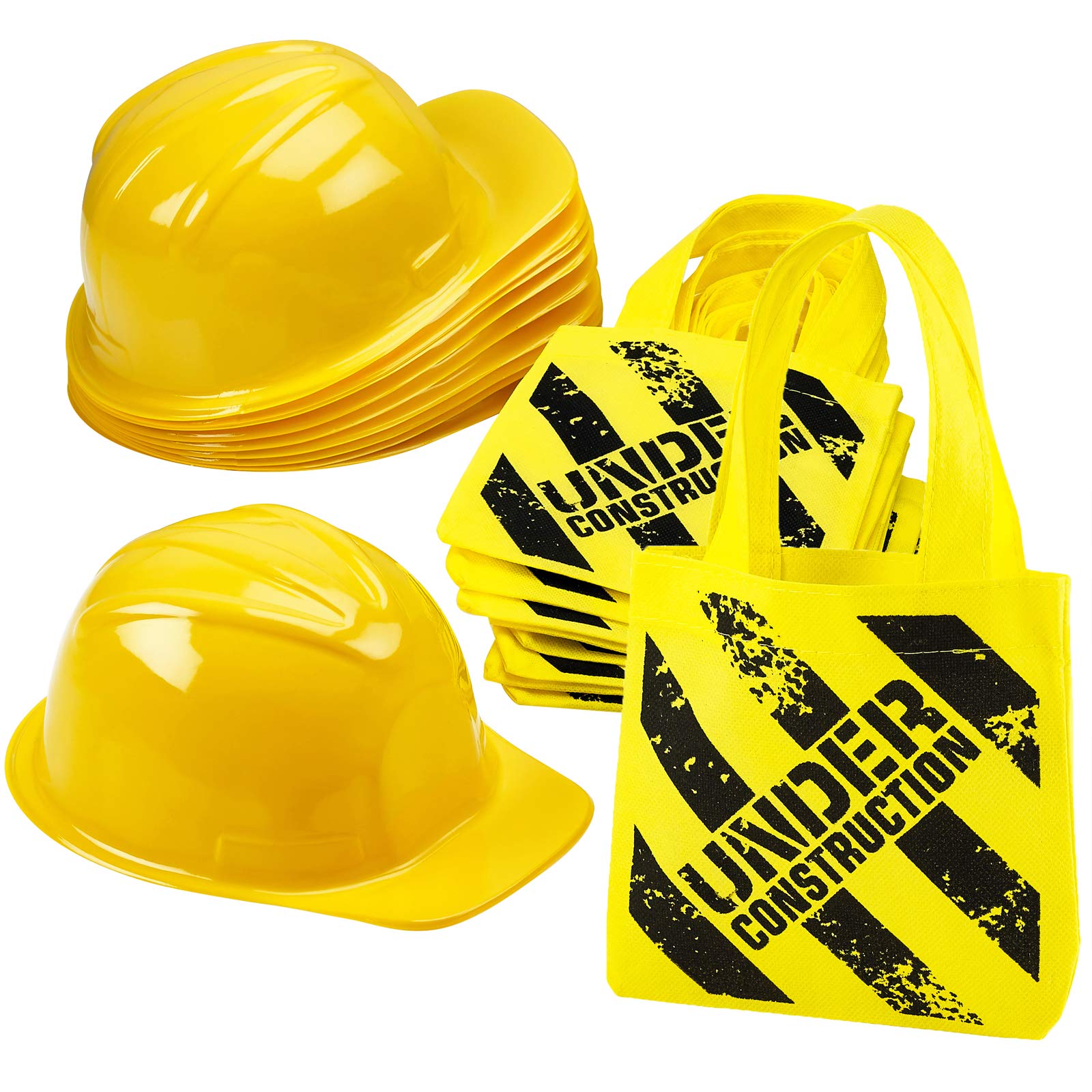 Bedwina Construction Themed Party Supplies - (24 Pack) Construction Party Favors Hat & Mini Tote Bag Supplies - (12) Yellow Cons