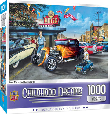 Masterpieces - 1000 Piece Jigsaw Puzzle, Hot Rods And Milkshakes, Fun For Adults, Family, Kids, Matte Finish, 19.25'' X 26.75''