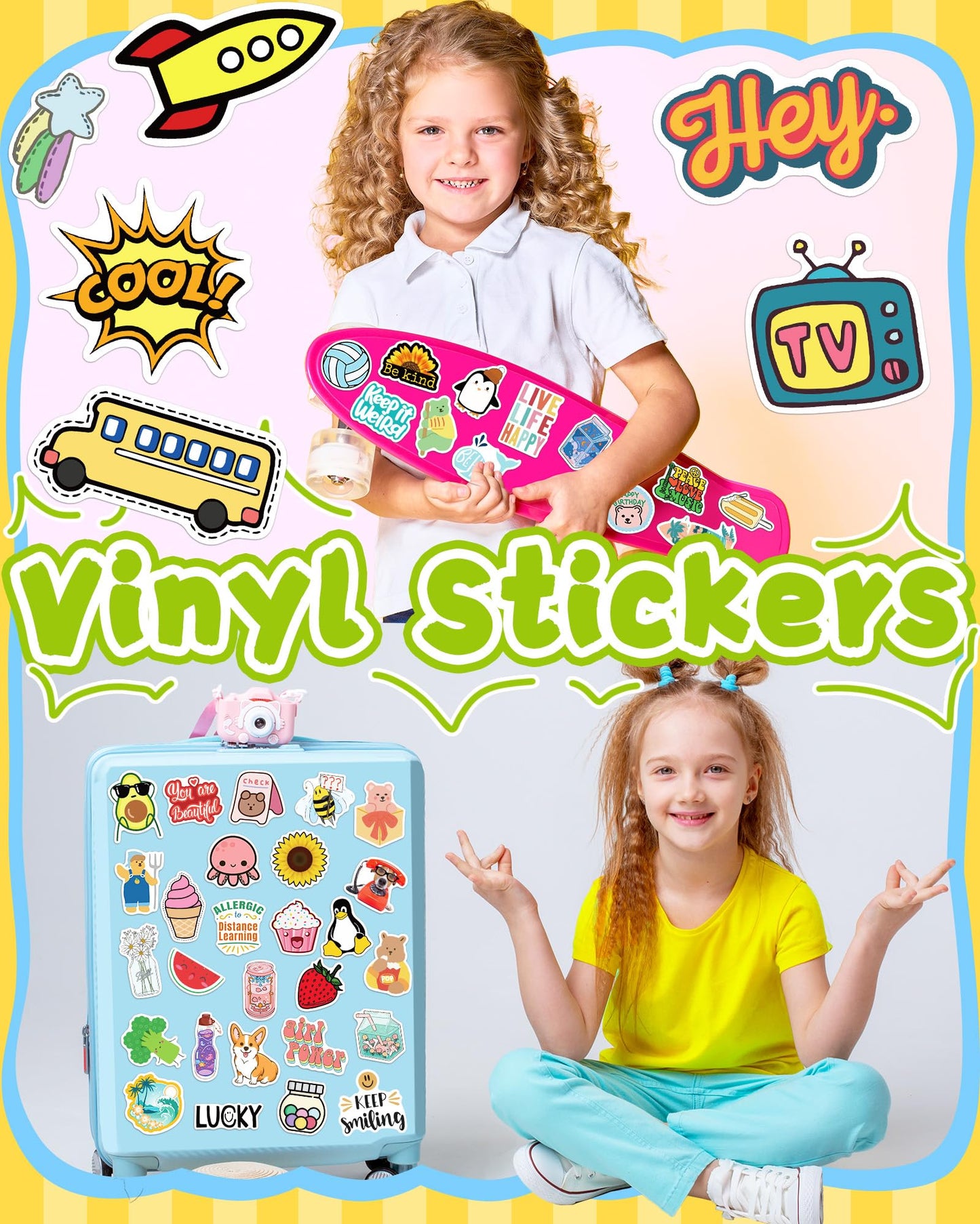 Bekayshad Stickers For Water Bottles, 300 Pcs Stickers For Kids Teens Girls Students Classroom Teacher Prizes For Kids Cute Vinyl Waterproof Laptop Stickers For School