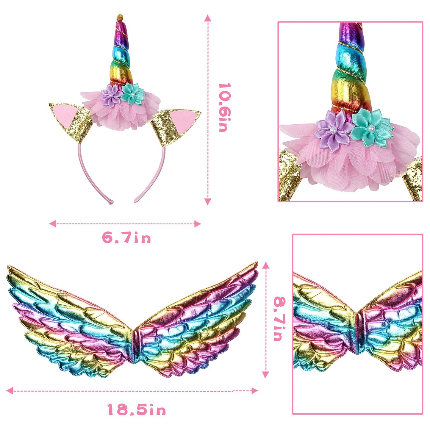 Twister.Ck Halloween Princess Dress Costume For Little Girls Dress Up Outfit With Headband Rainbow Wings For Birthday Party
