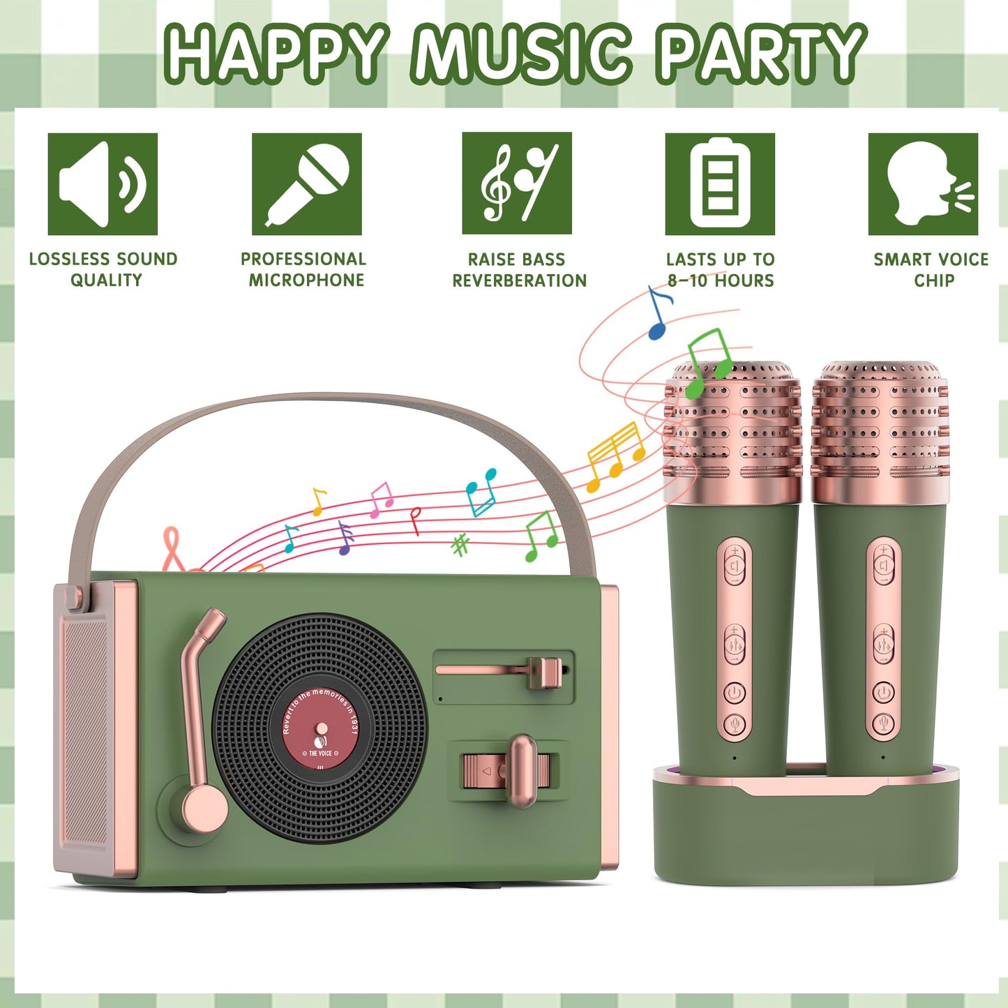 Wowmoment Mini Karaoke Machine For Kids&Adults, Portable Bluetooth Speaker With 2 Wireless Microphones, Stereo Sound Enhanced Ba