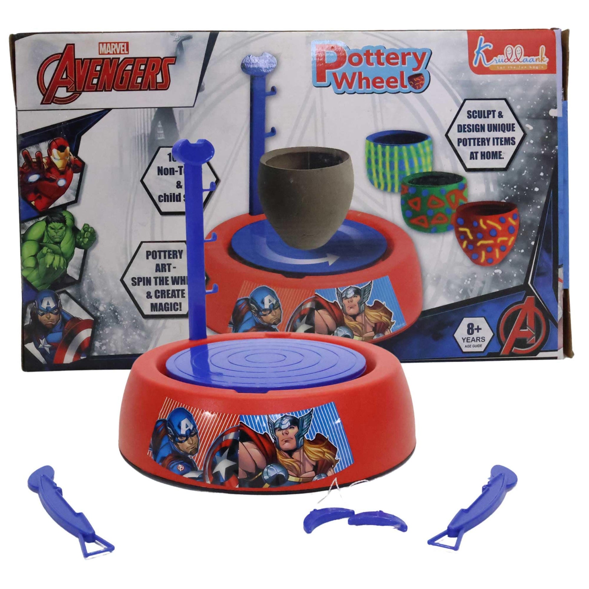 Kriiddaank Marvel Avengers Theme Pottery Wheel  Superhero Clay Art & Craft Kit For Kids 8+ | Diy Pottery Studio With 800G Clay,