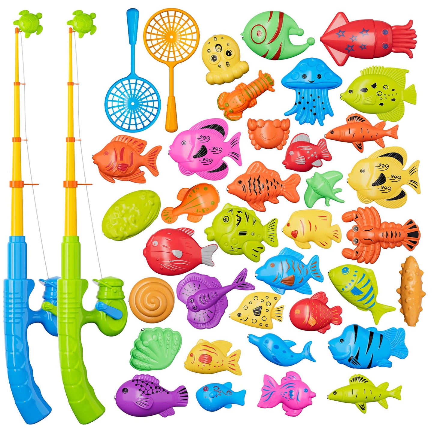 Magnetic Fishing Pool Toys Game For Kids Toddlers, Water Table Bathtub Toy With Pole Rod Net Plastic Floating Fish, Water Bath P