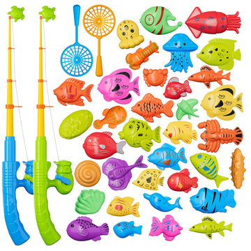 Magnetic Fishing Pool Toys Game For Kids Toddlers, Water Table Bathtub Toy With Pole Rod Net Plastic Floating Fish, Water Bath P
