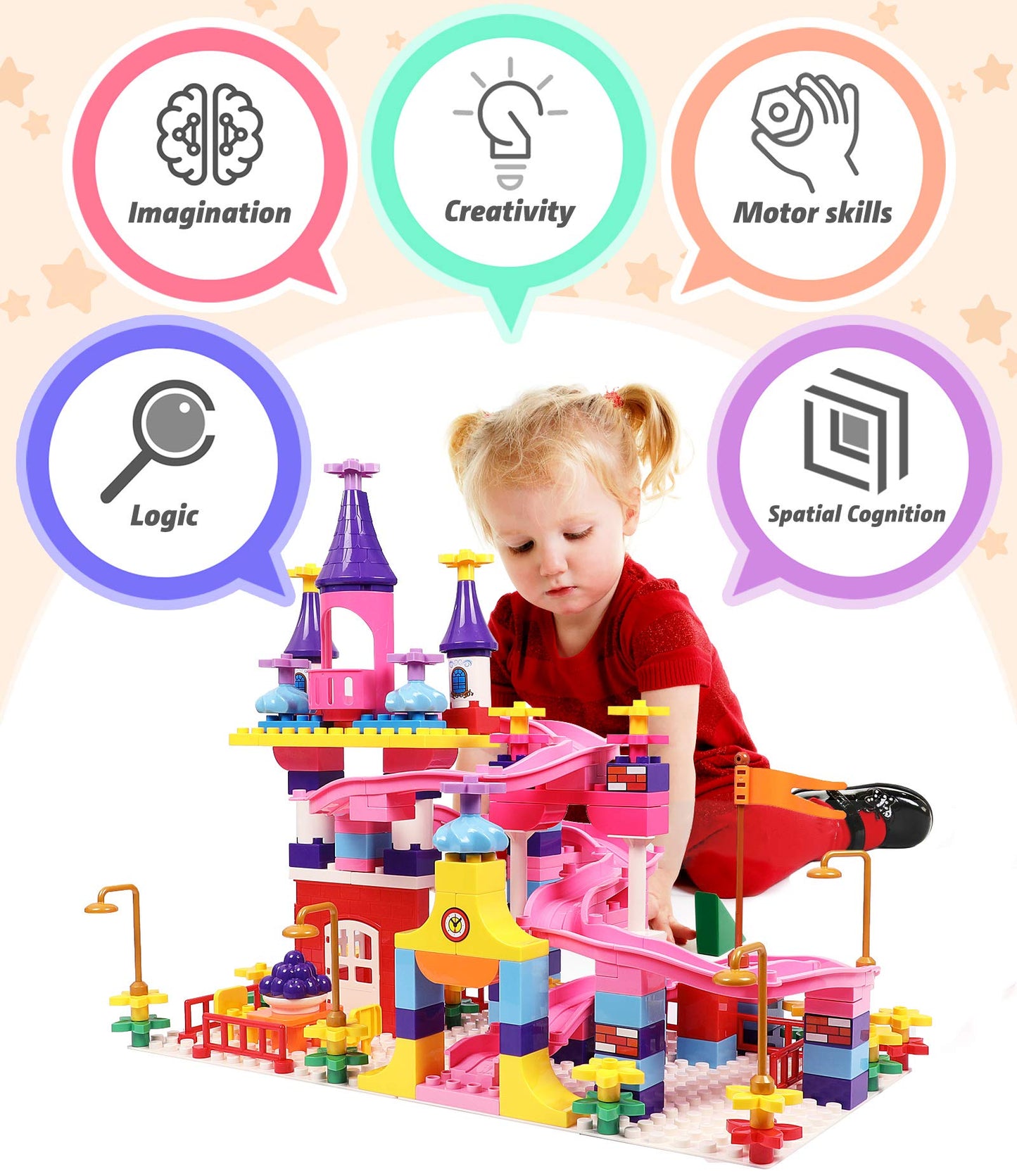 Marble Run Toy Building Sets, 161Pcs Castle Building Duplos For Age 2-5, Marbles Track Building Toys, Large Building Bricks Race Track Stem Educational Toys For Toddler Boy Girl Birthday Toys Gifts