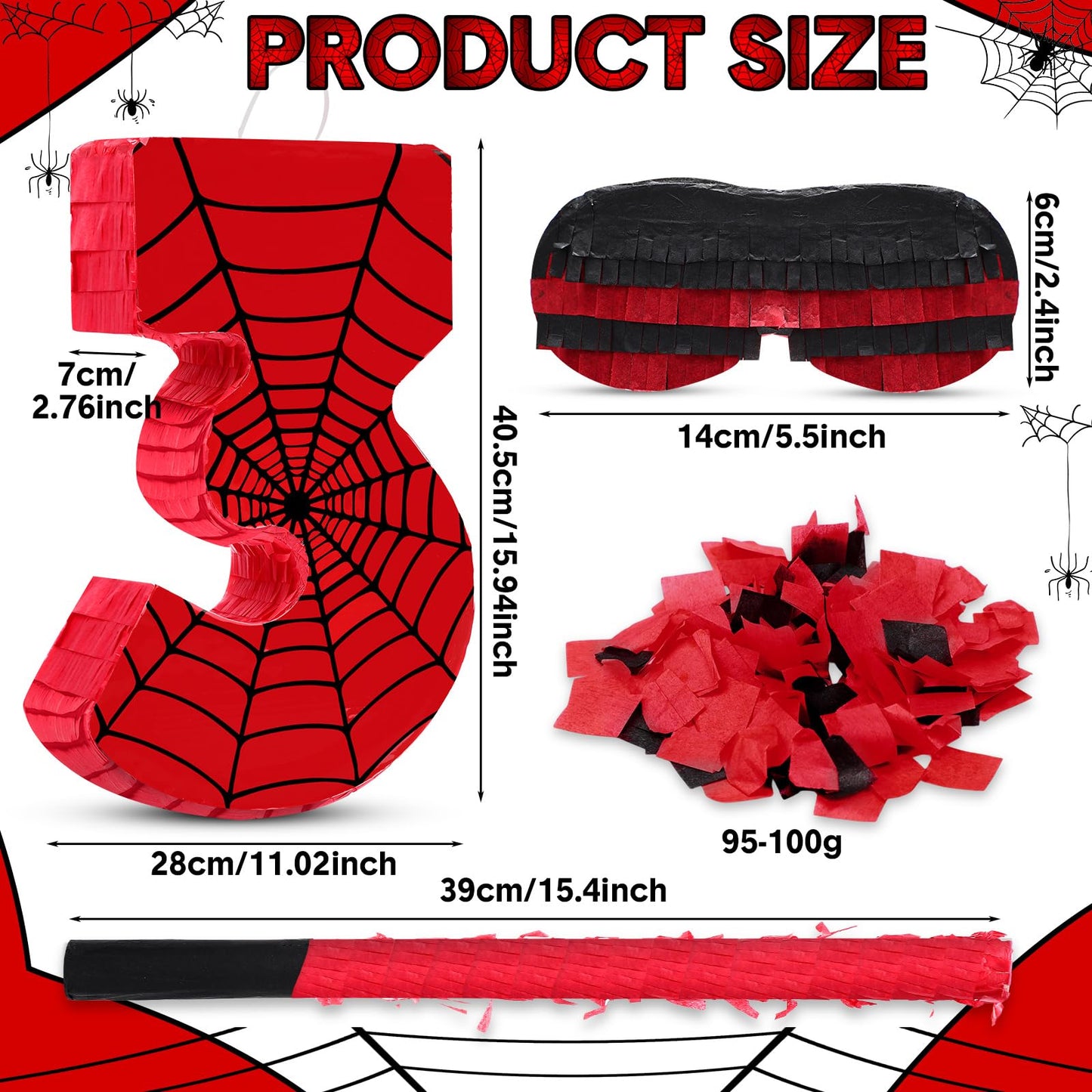 WinnerWhy Number 3 Spider Piata Bundle with Blindfold and Bat Comic Hero Small Piata Birthday Party Decoration for Mexican Fiest