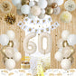 60Th Birthday Decorations, Happy 60Th Birthday Decorations White And Gold Balloons Happy Birthday Banner Tablecloth Fringe Curta