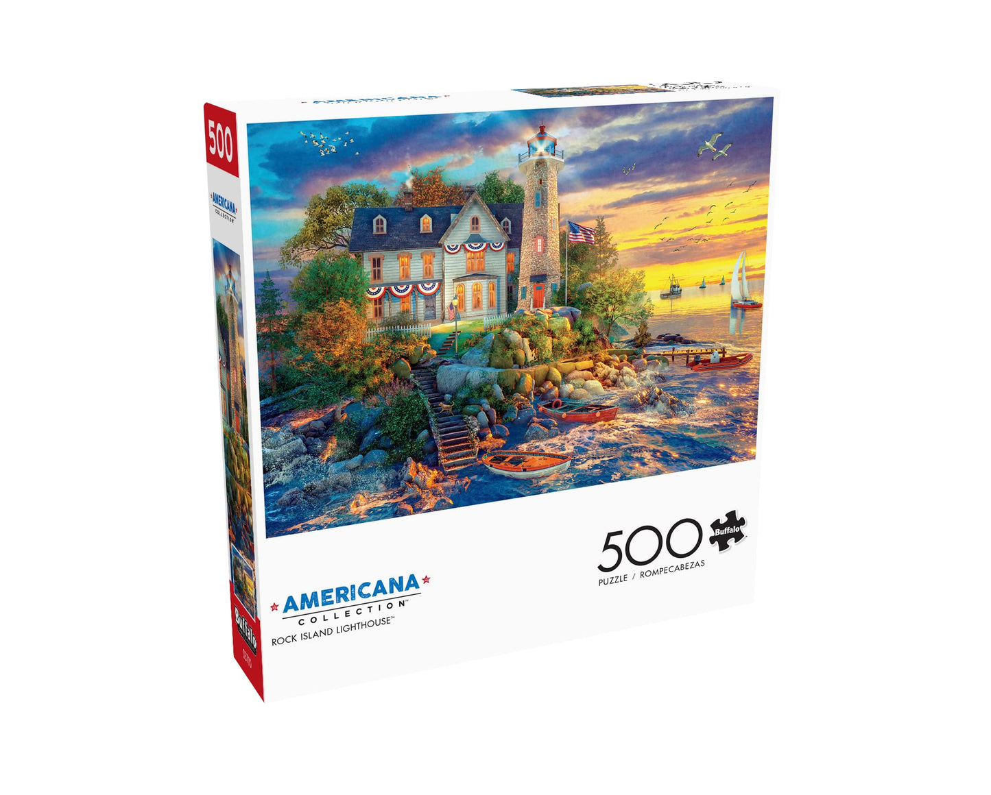 Buffalo Games - Dominic Davison - Rock Island Lighthouse - 500 Piece Jigsaw Puzzle For Adults -Challenging Puzzle Perfect For Game Nights - Finished Size Is 21.25 X 15.00