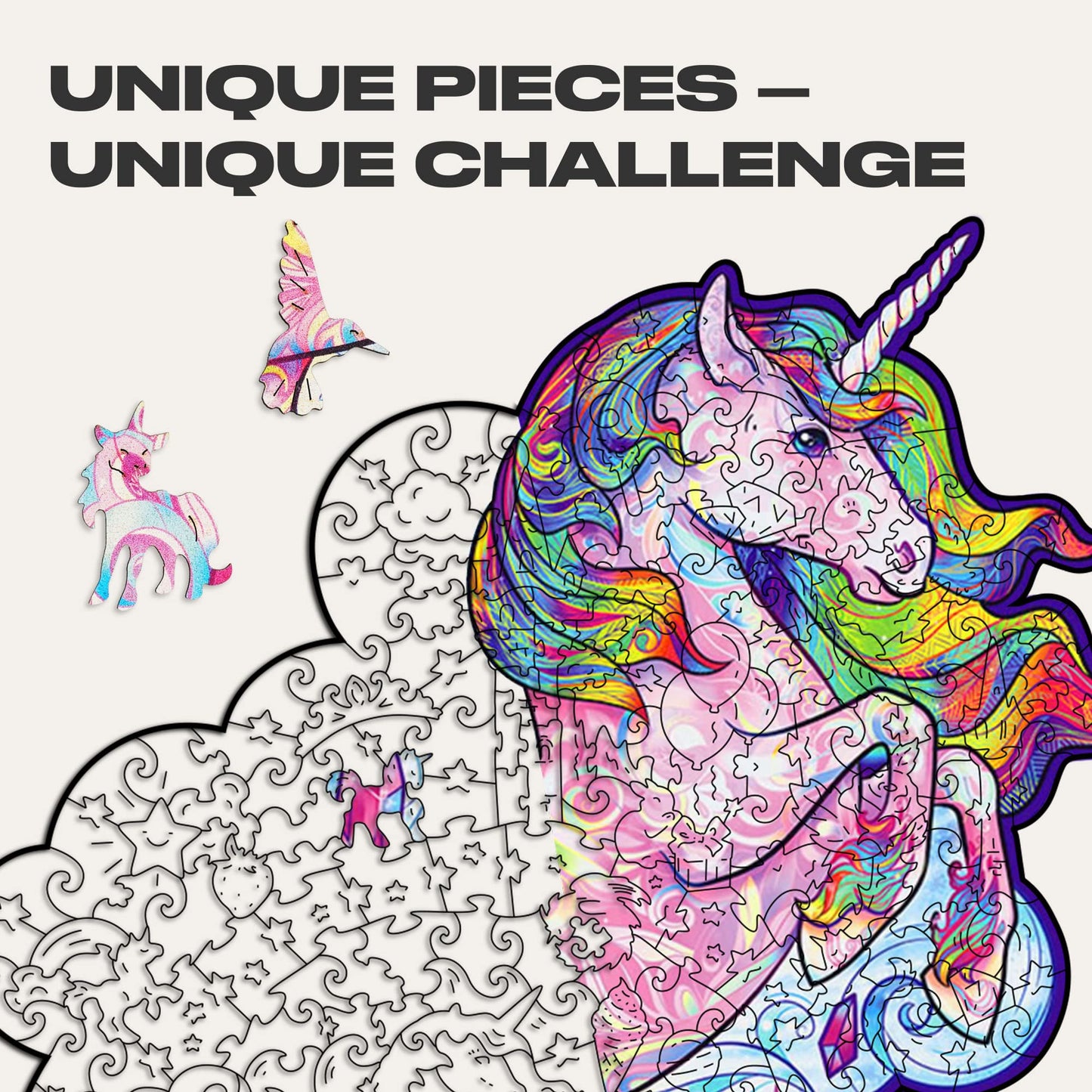 Unidragon Wooden Jigsaw Puzzles - Inspiring Unicorn, 313 Pcs, King Size 12.2'X16.1', Beautiful Gift Package, Unique Shape Best Gift For Adults And Kids