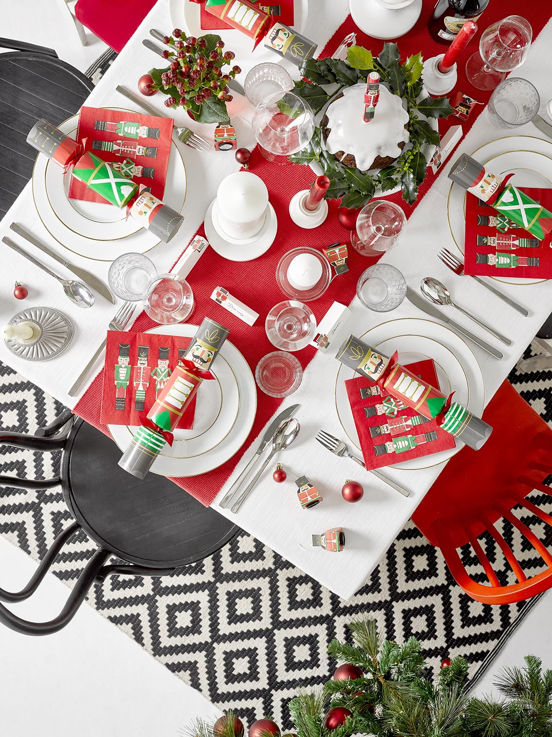 Nutcracker Themed Red Square Christmas Paper Plates Strong Feel Disposable Xmas Serving Dishes Recyclable Tableware Decorations