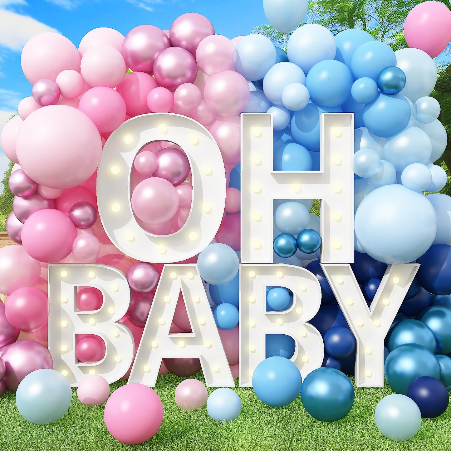 Pink Blue Balloon Arch Garland Kit, 152Pcs 18/10/5 Inch Gender Reveal Balloons, Metallic Blue Pink Mixed Party Balloons Pearl Bl