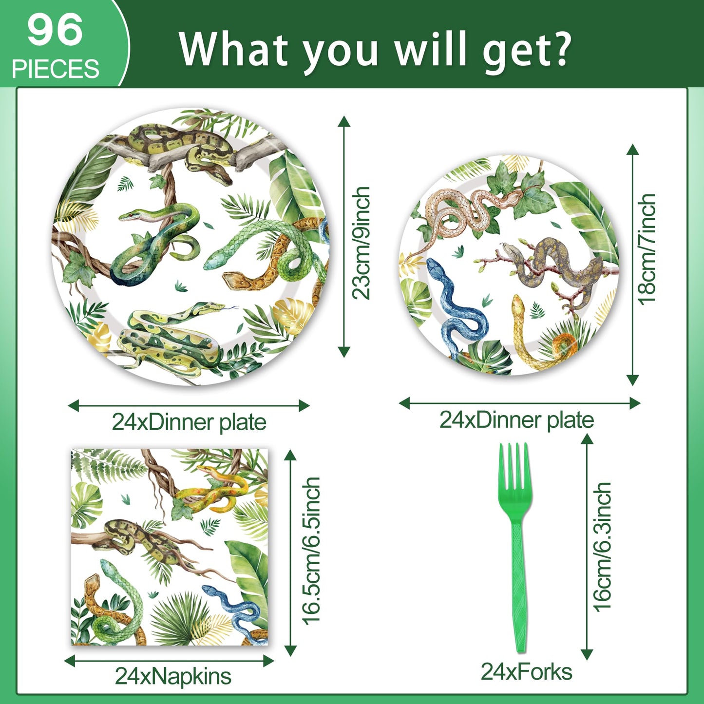 Reptile Snake Birthday Party Decorations - 96 PCS Snake Plates and Napkins Party Supplies Jungle Wildlife Wilderness Reptile Sna