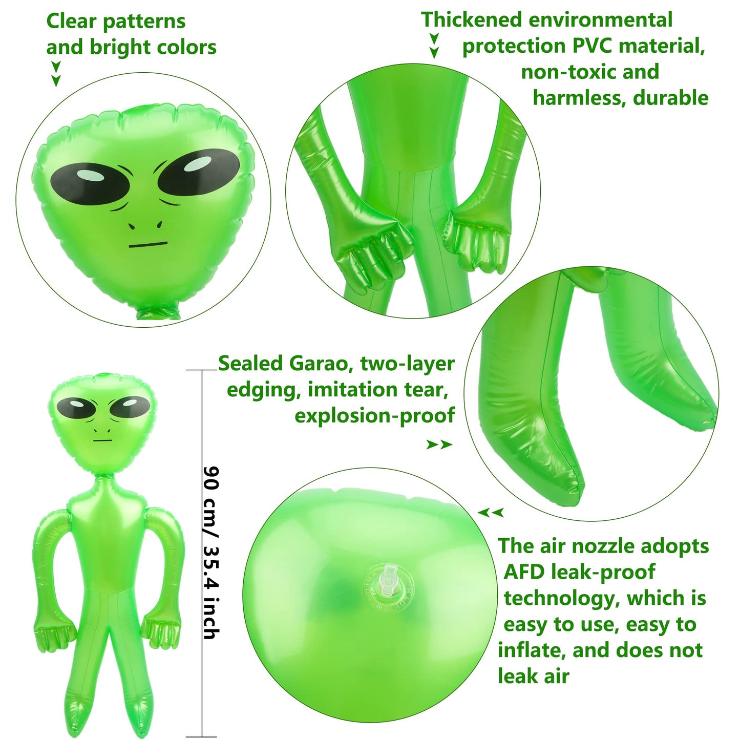 Cotiny 6 Pack Jumbo Inflatable Alien Inflatable Figures Inflate Alien Toys For Birthday Party Favors Alien Theme Halloween Party Decorations (Green)