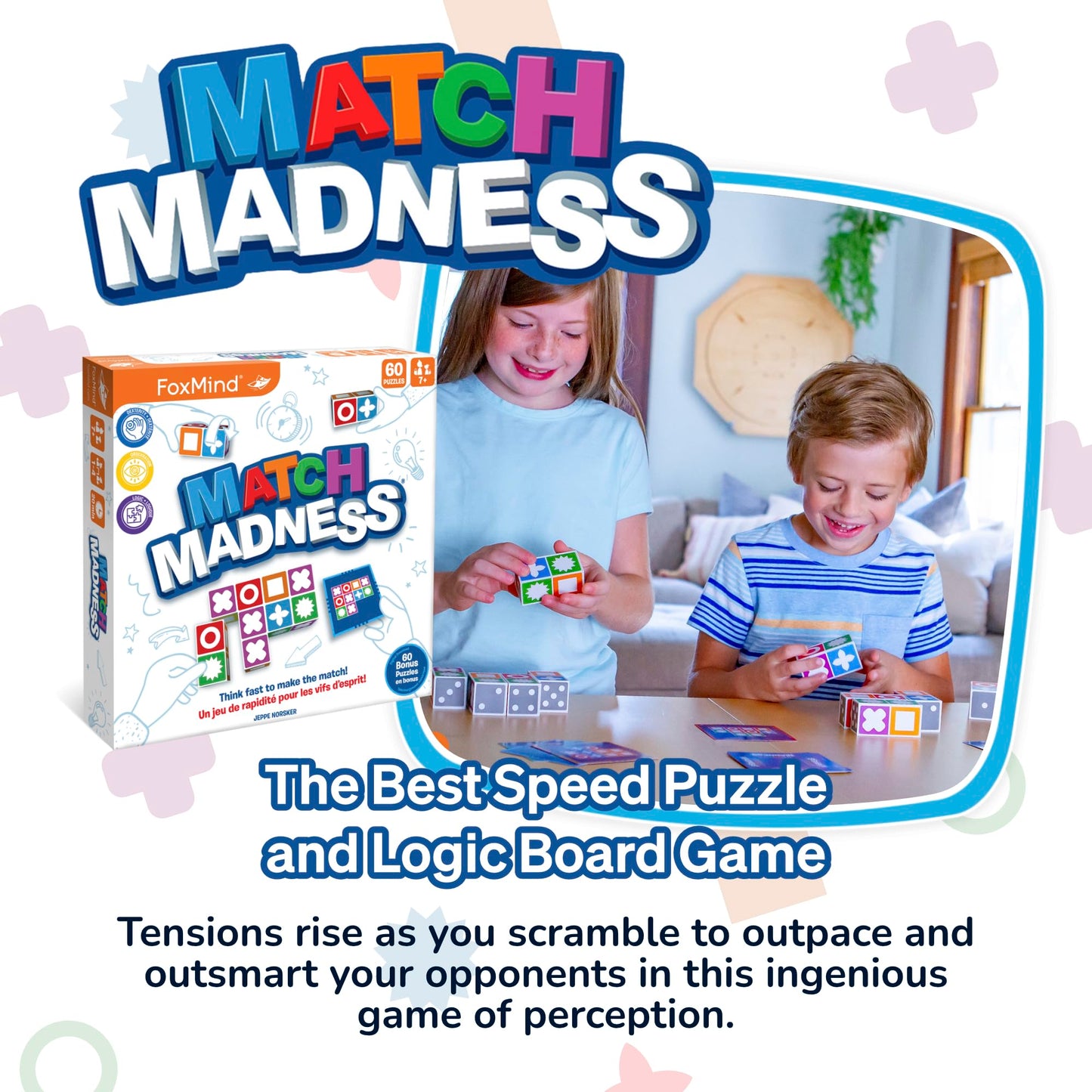 Foxmind Match Madness Board Game - Dual Mode Visual Matching, Cardboard, White, Model 201119, Fun for Adults and Family