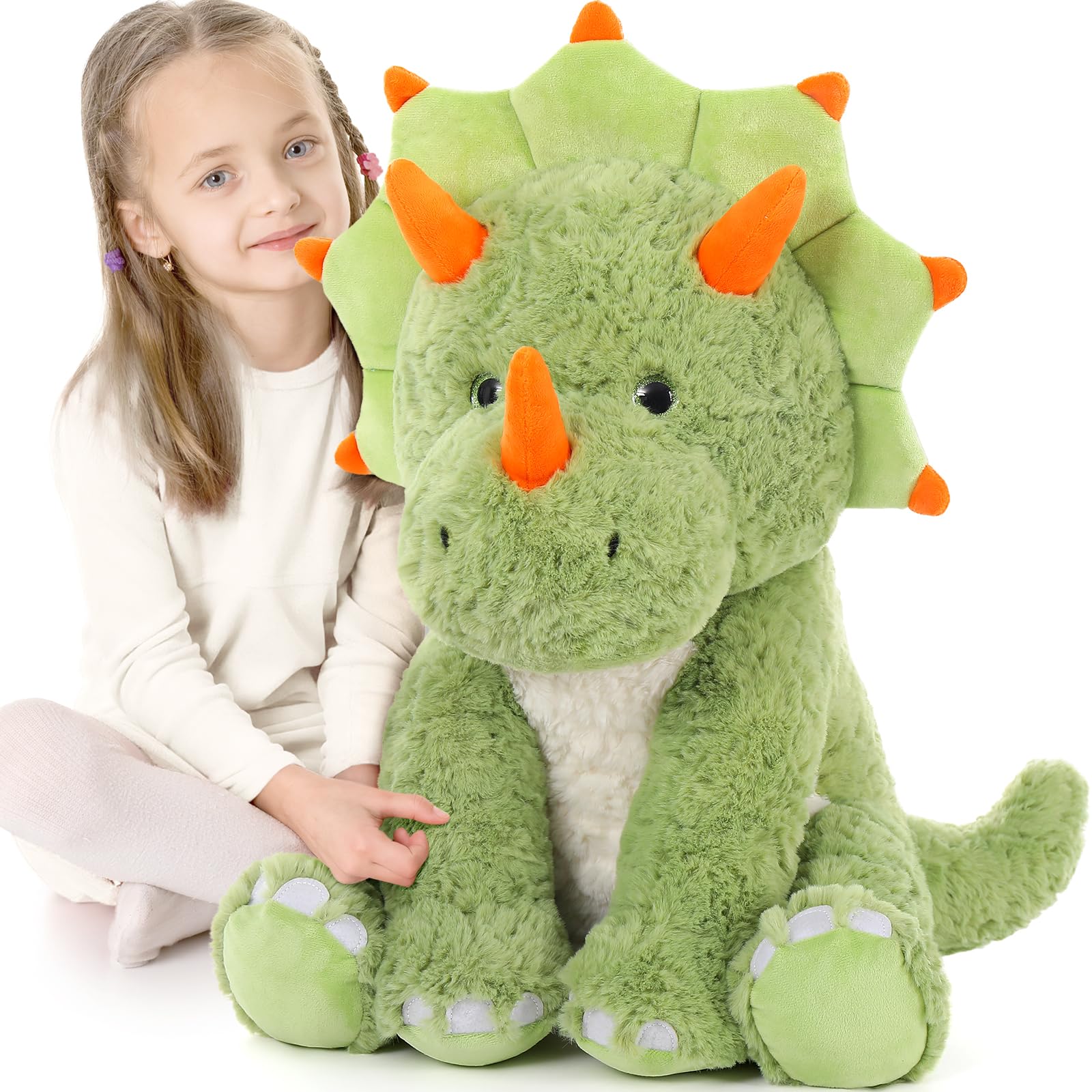 Tezituor 24inches Green Dinosaur Stuffed Animals  Large Stuffed Dinosaur Triceratops Plush Toys  Hugging Soft Dino Plush Pillow for Kids mature-themed