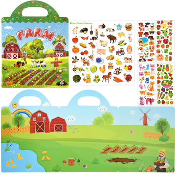 Astaron Reusable Sticker Book For Toddlers, 88 Pcs Farm Harvest Stickers Road Trip Activities Car Airplane Activities Travel Toys For Kids, Kids Quiet Time Activities (2-6 Age)