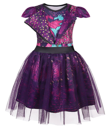 Wonderbabe Descendants Dress Mal Halloween Costumes Girls Tulle Mesh Dress Costume Fancy Party Cosplay Outfit Size 9-10T
